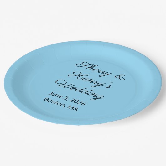 Sweet Letters Blue & Black Wedding Pappteller (Schrägansicht)