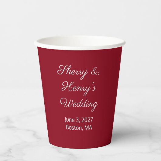Sweet Letters Maroon & White: Wedding Pappbecher (Vorderseite)