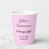 Sweet Letters: Rosa auf der schwarzen Quinceanera Pappbecher (Vorderseite)