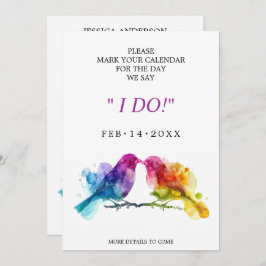 Sweet LGBTQ+ Rainbow Lovebirds Save The Date