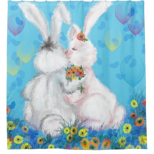 Sweet Liebe Couple Bunny Dusche Vorhang (Vorderseite)