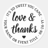 Sweet Liebe & dank einfaches Weiß & Schwarz Script Runder Aufkleber (Vorderseite)