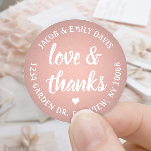 Sweet Liebe & Danke Rosa Rose Gold Imitate Foil Runder Aufkleber