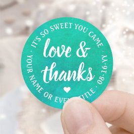 Sweet Liebe & Danke Script Blue Green Watercolor Runder Aufkleber