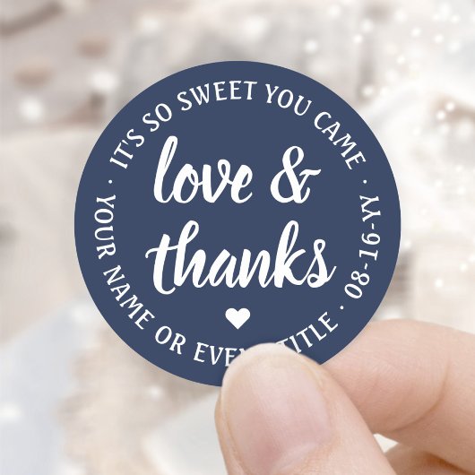 Sweet Liebe & Danke Script Navy Blue & White Runder Aufkleber
