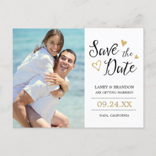 Sweet Liebe Foto Save the Date Postkarte / Gold