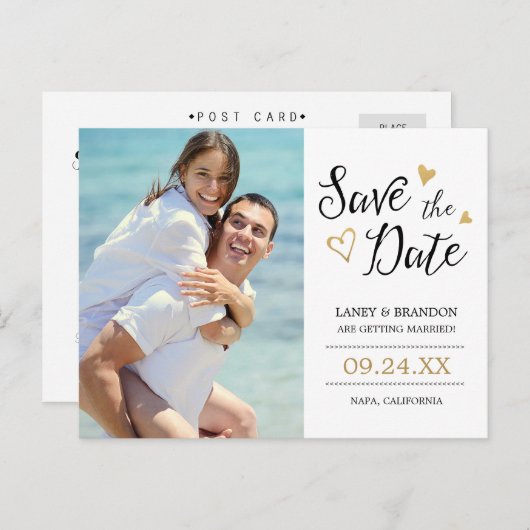 Sweet Liebe Foto Save the Date Postkarte / Gold (Vorne/Hinten)