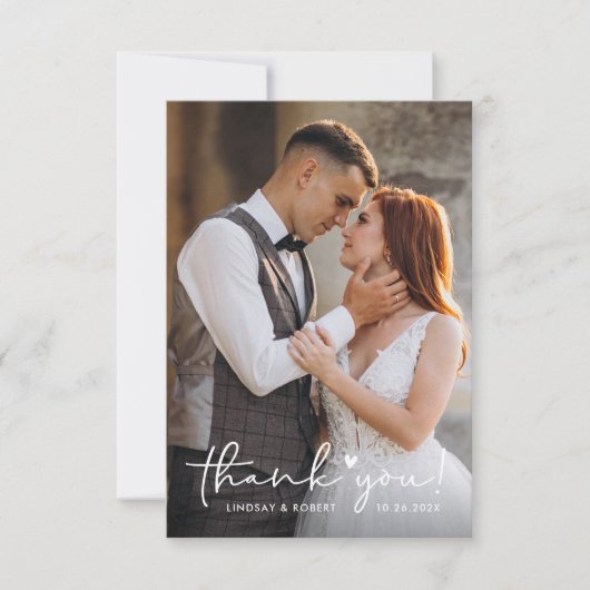 Sweet Liebe Heart Handgeschriebenes Script Wedding Dankeskarte (Vorderseite)