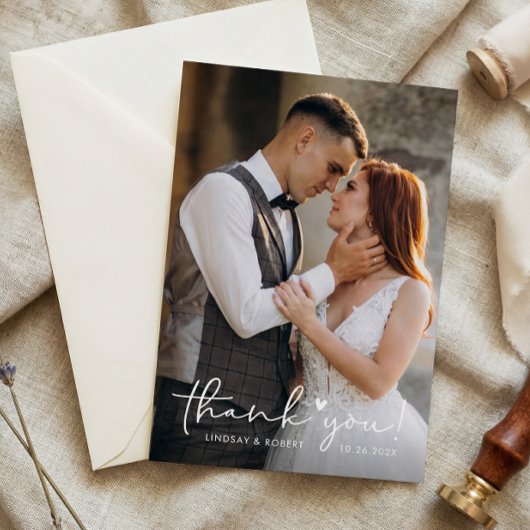 Sweet Liebe Heart Handgeschriebenes Script Wedding Dankeskarte