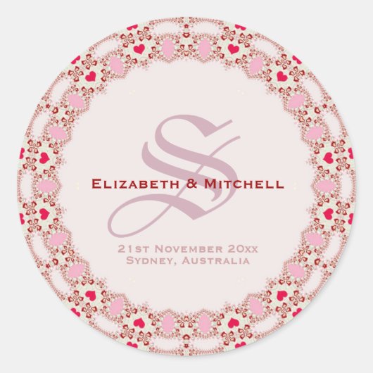 Sweet Liebe Hearts Lace Wedding Keepake Runder Aufkleber (Vorderseite)