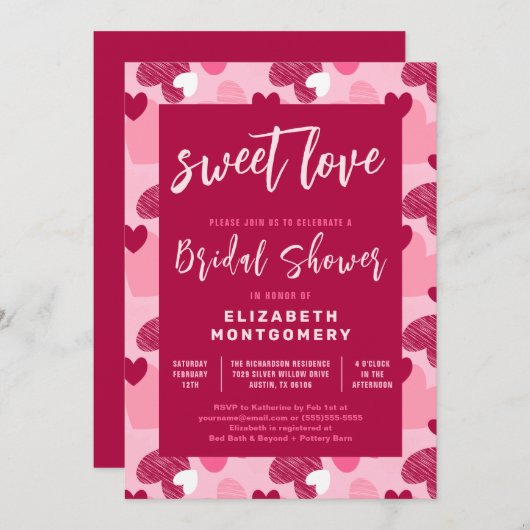 Sweet Liebe Herzdesign Valentinisches Brautparty Einladung (Vorne/Hinten)