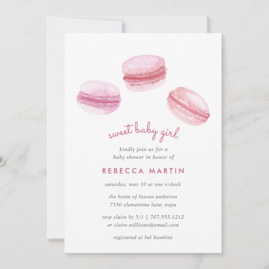 Sweet Liebe | Rosa Macarons Kinderdusche Einladung (Vorderseite)