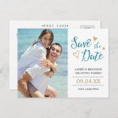 Sweet Liebe Save the Date Postkarte / Aquamarin un (Vorne/Hinten)