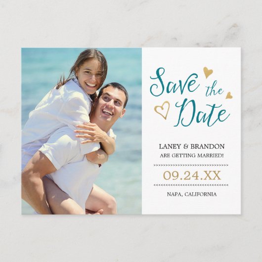 Sweet Liebe Save the Date Postkarte / Aquamarin un (Vorderseite)