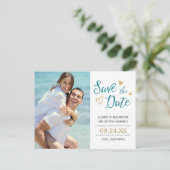 Sweet Liebe Save the Date Postkarte / Aquamarin un (Stehend Vorderseite)