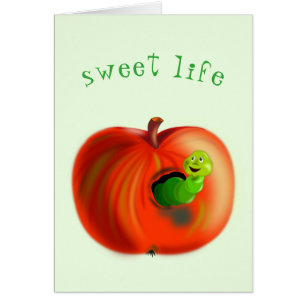 Sweet Life Card Happy Worm in Apple - Spaß