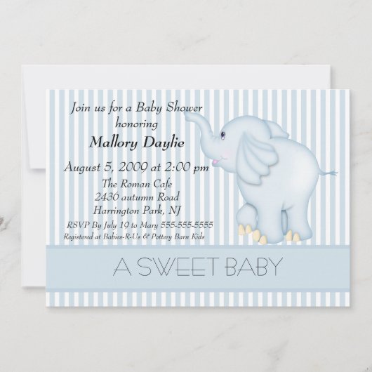 Sweet Light Blue Elephant Boy Baby Dusche Einladung (Vorderseite)