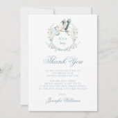 Sweet Light Blue Stork Wappen Baby Boy Dusche Dankeskarte (Vorderseite)