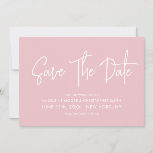 Sweet Light Pink Calligraphy Scannable QR Code Save The Date (Vorderseite)