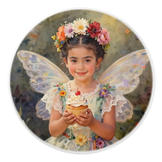 Sweet Lil Fairy with Cupcake | Fairytale Keramikknauf (Vorderseite)