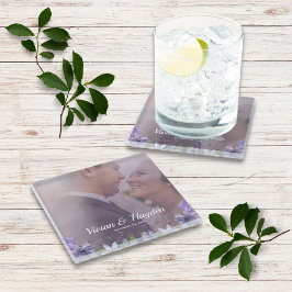 Sweet Lila Blumenhochzeit Glasuntersetzer