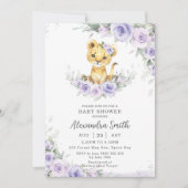 Sweet Lila Blütendusche Lion Cub Babydusche Einladung (Vorderseite)