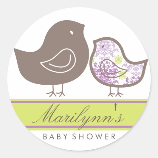 Sweet Lila Damask Chicks Baby Showaufkleber Runder Aufkleber (Vorderseite)