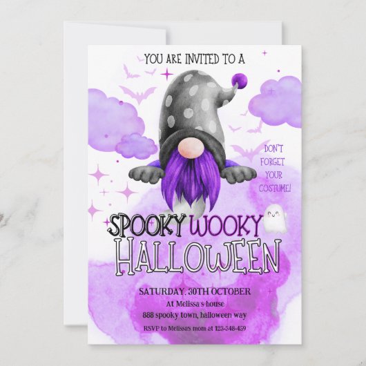 Sweet lila Gnome spuke Kinder Halloween-Party Einladung (Vorderseite)