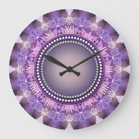 Sweet Lila Mandala Lace Wall Clock Große Wanduhr (Vorderseite)