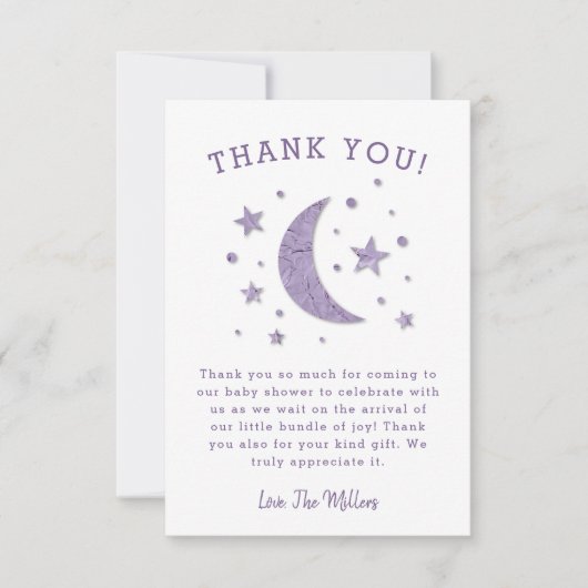 Sweet Lila Moon Stars Kinderdusche Dankeskarte (Vorderseite)