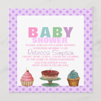 Sweet Lila Polka Dot Baby Dusche Einladung