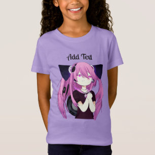 Sweet Lila und Black Anime Girl mit Katzenohren T-Shirt