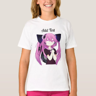Sweet Lila und Black Anime Girl mit Katzenohren T-Shirt