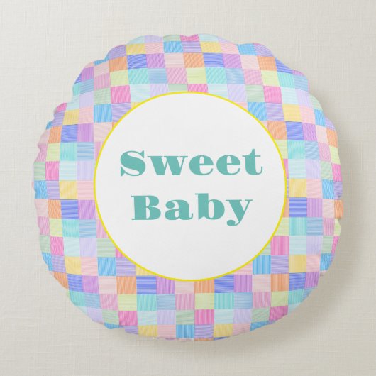 Sweet Line Squares Rundes Kissen (Vorderseite)