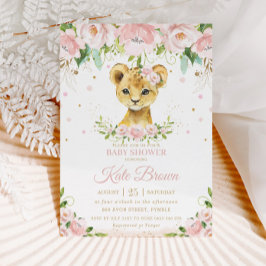 Sweet Lion Blush Pink Floral Gold Girl Baby Dusche Einladung