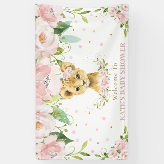 Sweet Lion Cub Blush Pink Floral Hintergrund Willk Banner (Vertikal)