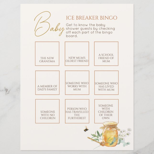 Sweet Litey Honey Baby Shower Bingo Game (Vorderseite)