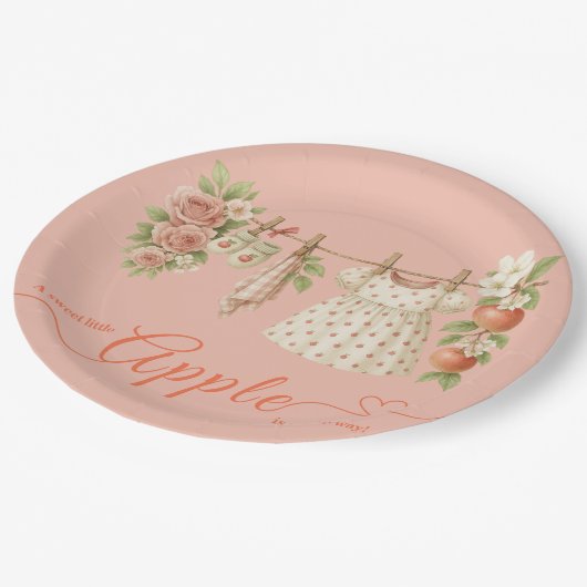 Sweet Little Apple Baby Shower | Fall Rustic Baby Pappteller (Schrägansicht)