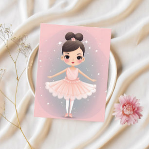 Sweet Little Ballerina - Pink Tutu & Brown Hair Feiertagspostkarte