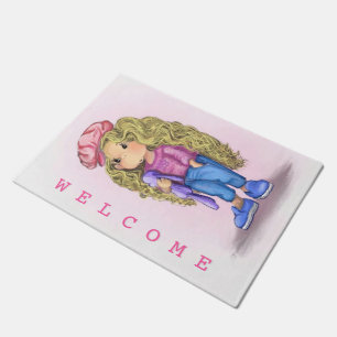 Sweet Little Blonde Girl Bunny Toy Liebe - Willkom Fußmatte
