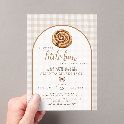 Sweet Little Bun in Oven Neutral Baby Shower Acryleinladungen (Insitu (Handheld))