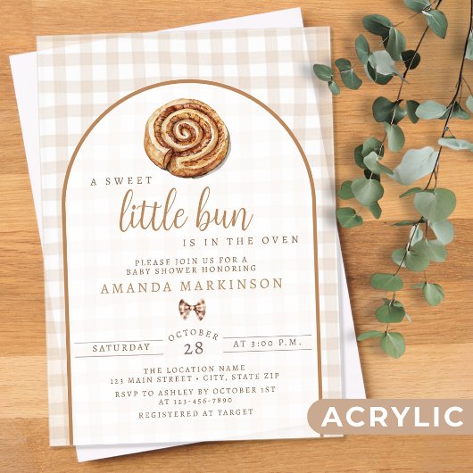 Sweet Little Bun in Oven Neutral Baby Shower Acryleinladungen