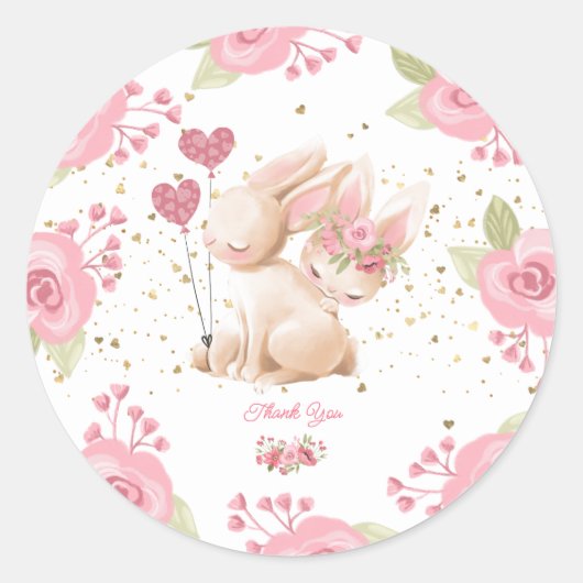 Sweet Little Bunny Baby Girl Dusche Runder Aufkleber (Vorderseite)