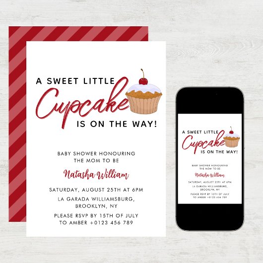 Sweet Little Cherry Cupcake Baby Dusche Einladung
