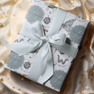 Sweet Little Critter Blue Baby Bugs Insekten Kinde Geschenkpapier