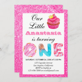 Sweet Little Cupcake Pink Glitzer 1. Geburtstag 1 Einladung