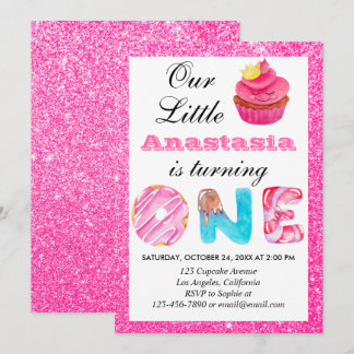 Sweet Little Cupcake Pink Glitzer 1. Geburtstag 1 Einladung