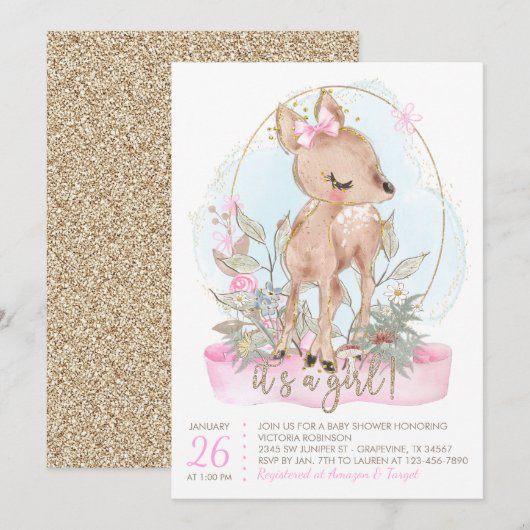 Sweet Little Deer Baby Shower Einladung (Vorne/Hinten)