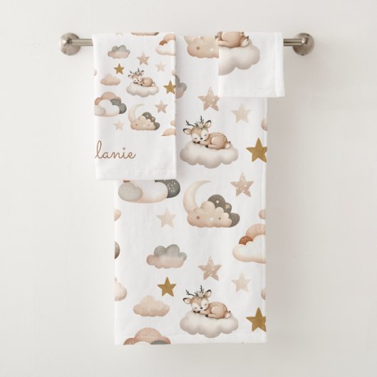 Sweet Little Deer Clouds and Stars Elegante Boho Badhandtuch Set (Insitu)