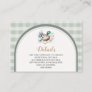 Sweet Little Duckling Gingham Baby Dusche Details Begleitkarte